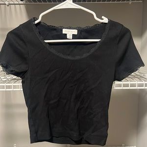 NWOT * Topshop Black Lace Trimmed Ribbed Tee Size 4